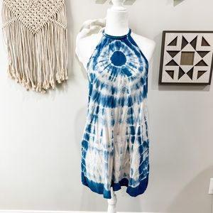 American Eagle Blue Tie Dye Halter Racerback Sun Dress Size Small